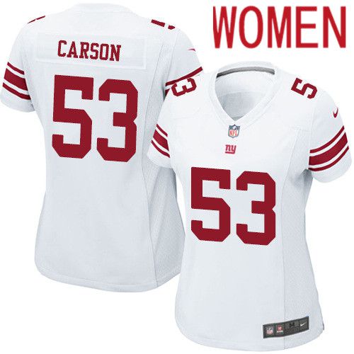 Women New York Giants #53 Harry Carson Nike White Game NFL Jersey->women nfl jersey->Women Jersey